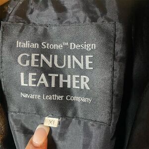 Italian Stone Design Men's XL Black Leather Overcoat Belted Formal